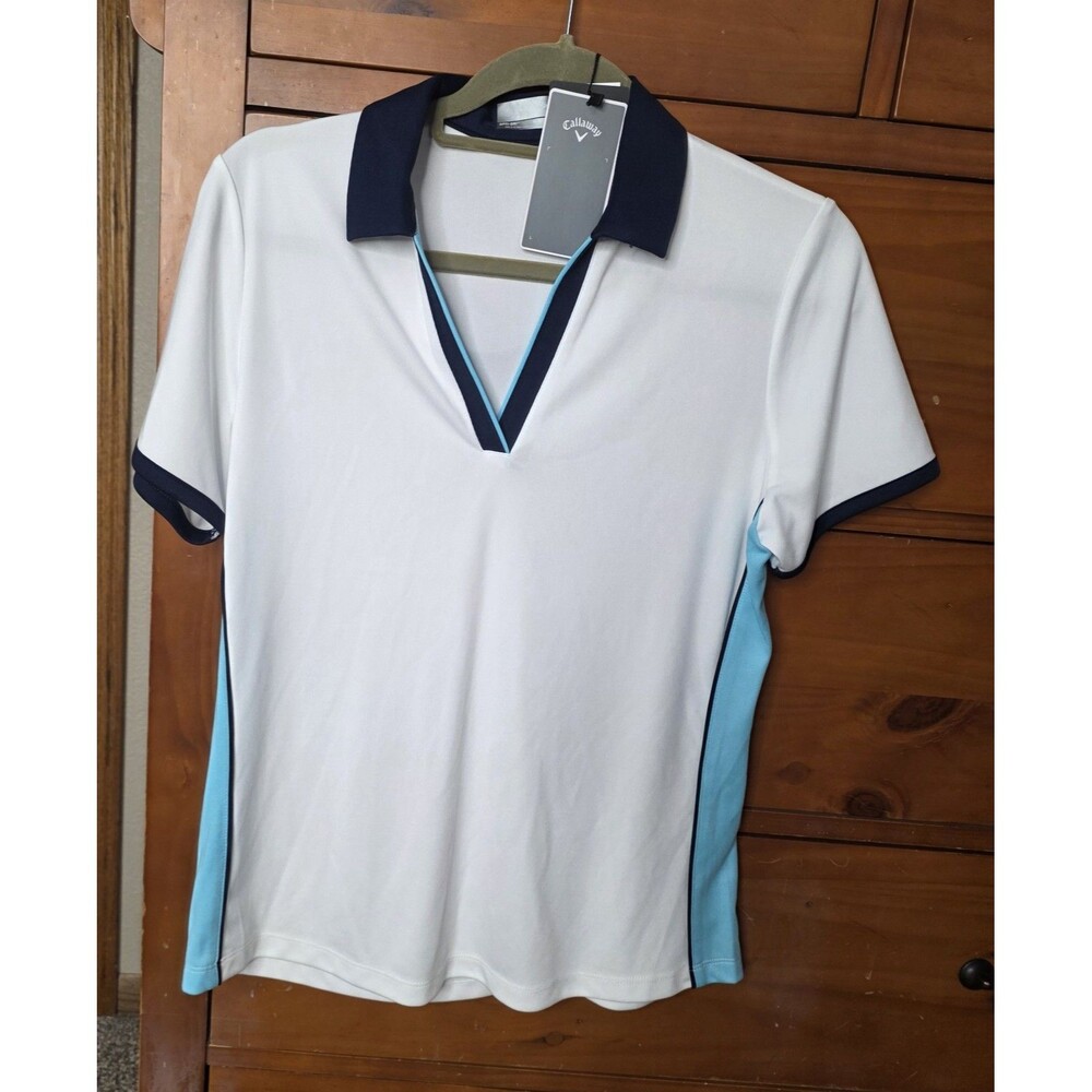 NWT Callaway Polo Size Medium Opti-Dry Golf White Blue Collar Activewear